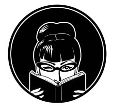 lesbrarian-shush lesbrarian, complete with bun, winking over an open book
