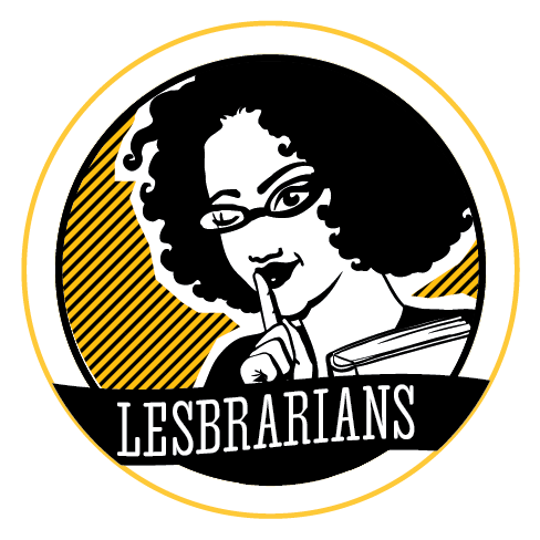 lesbrarians_circles_Gold curly haired profile shusher with book
